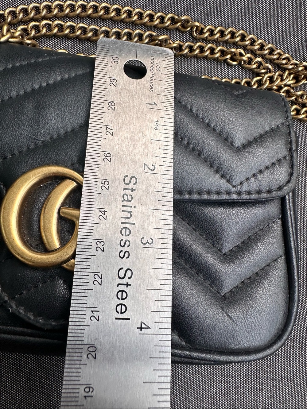 Gucci Black Leather Mini Shoulder Bag with Gold GG Hardware - Picture 17 of 17